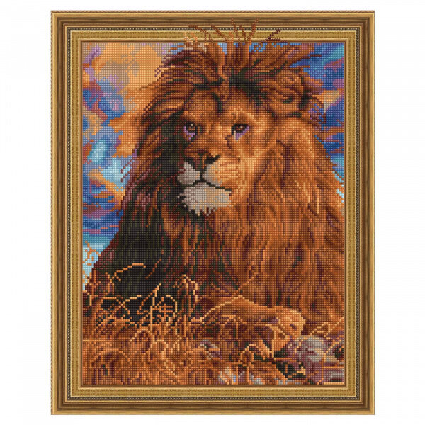 Объемная 3D-картина мозаикой с нанесенной рамкой «Царь зверей» 40х50 см, Molly