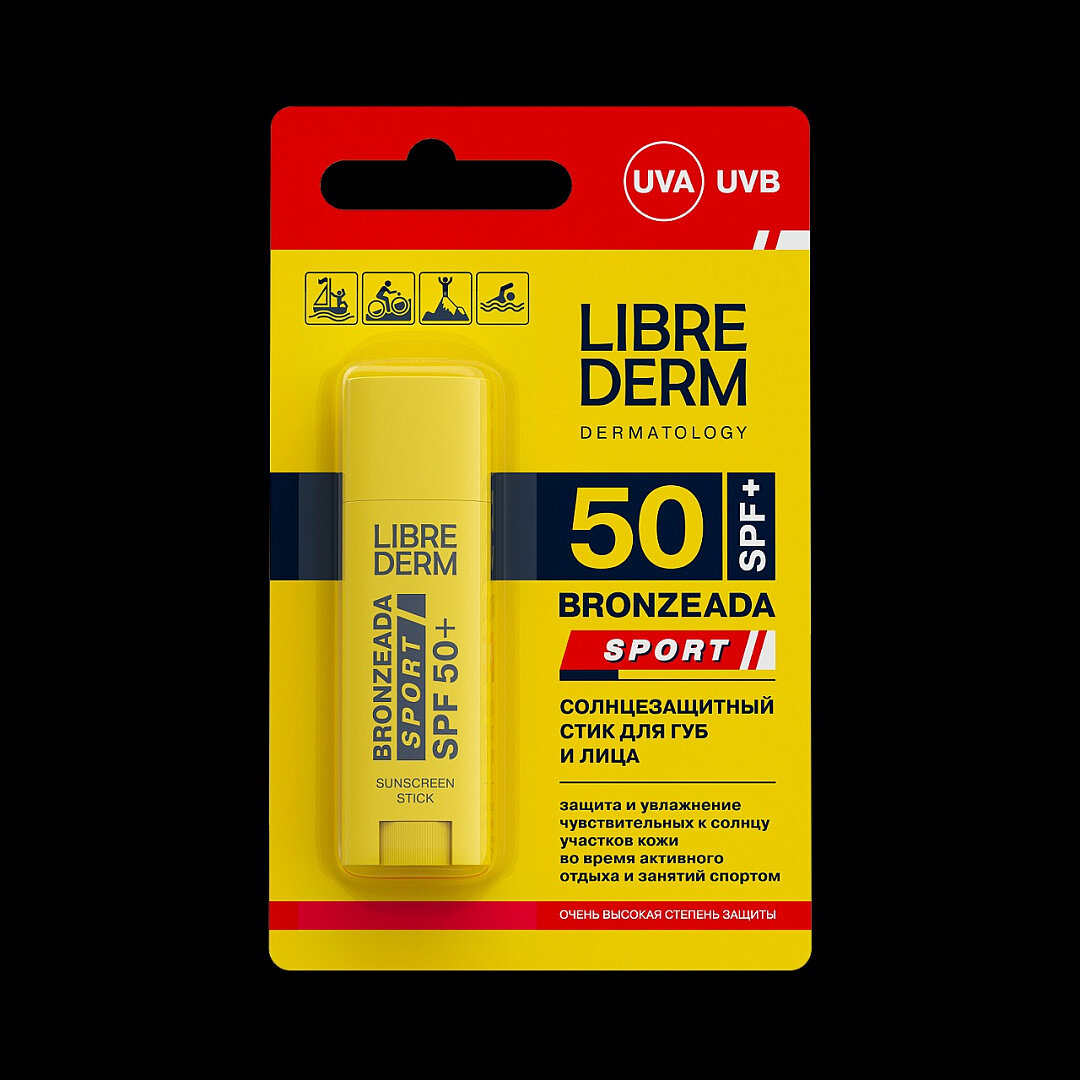 LIBREDERM BRONZEADA SPORT Солнцезащитный стик д/губ и лица SPF50+ 4,8г