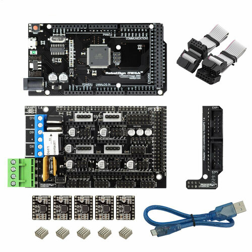 3D printer KIT 1. Mega 2560, RAMPS 1.4, Adapter, motor driver (5pcs), USB cable. (With DRV8825 drivers/Mega 2560 CH340), mks gen l v1 0 controller board 3d printer board compatible ramps 1 6 mega 2560 r3 support a4988 drv8825 tmc2130 tmc2208 driver