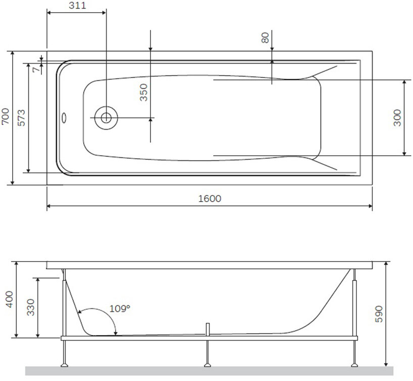 Акриловая ванна AM.PM W90A-160-070W-A