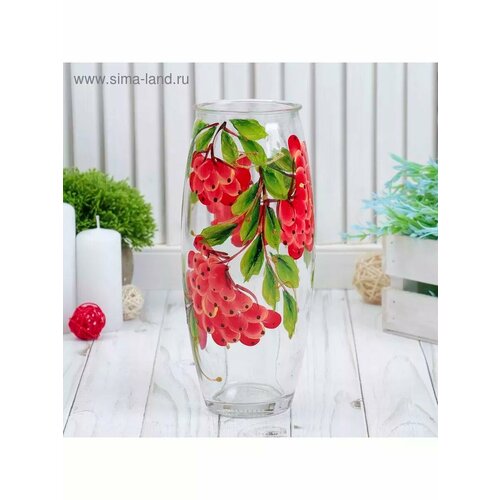 Ваза Рябинка с росписью на проз стекле d-7см 10х23 см 1067₽