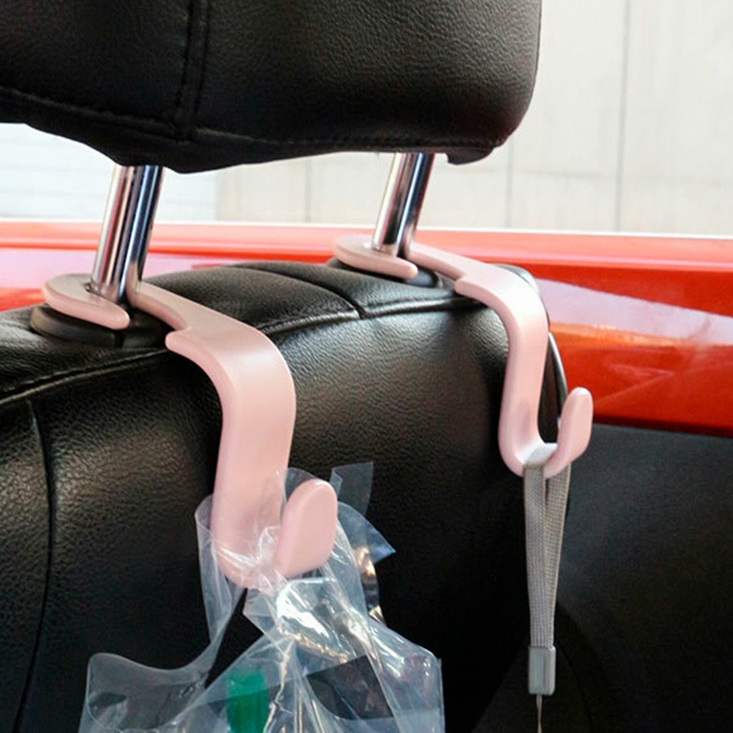 Вешалка автомобильная для сумок, пакетов, крючок на подголовник, Светло-розовый, 2 штуки