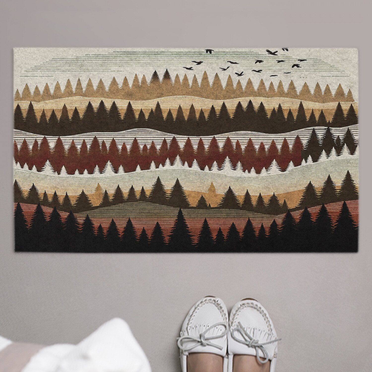 Коврик придверный в прихожую с принтом  Лес на холмах  45 на 75 см   JoyArty