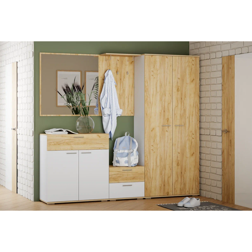 Прихожая Сильва Санти комплектация 1 НМ 01377НМ 04001НМ 01416НМ 01324НМ 04042 Белый фасадный дуб крафт золотой 37195₽