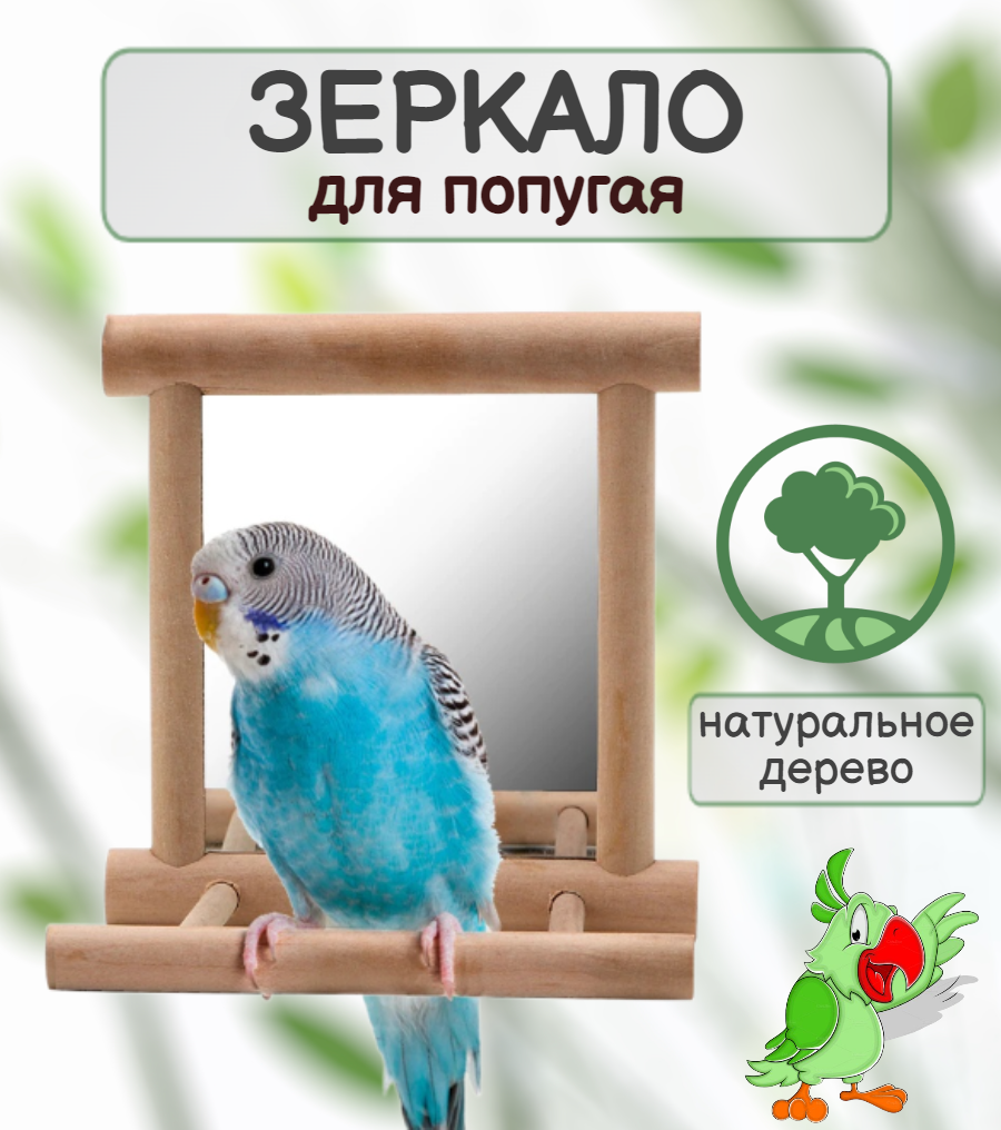 фото Зеркало для попугая с жёрдочкой, деревянная игрушка для птиц, Discount Shop