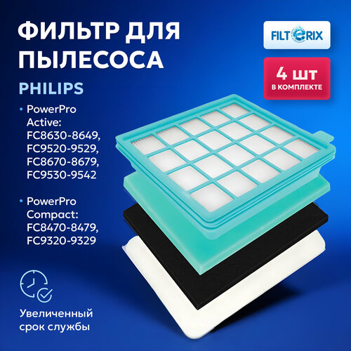 Набор фильтров для пылесосов филипс Philips PowerPro Active FC8630-8649 FC9520-9529 FC8670-8679 FC9530-9542 PowerPro Compact FC8470-8479 FC9320-9329 690₽