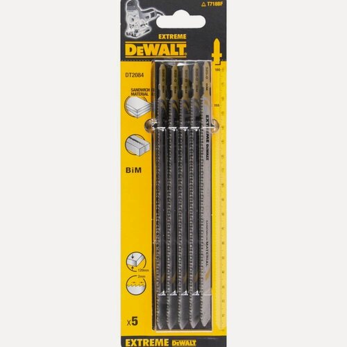Изображение товара Пилка для лобзика DEWALT EXTREME, по сэндвич-панелям, 180x148x2x120 мм, 5 шт, DT2084