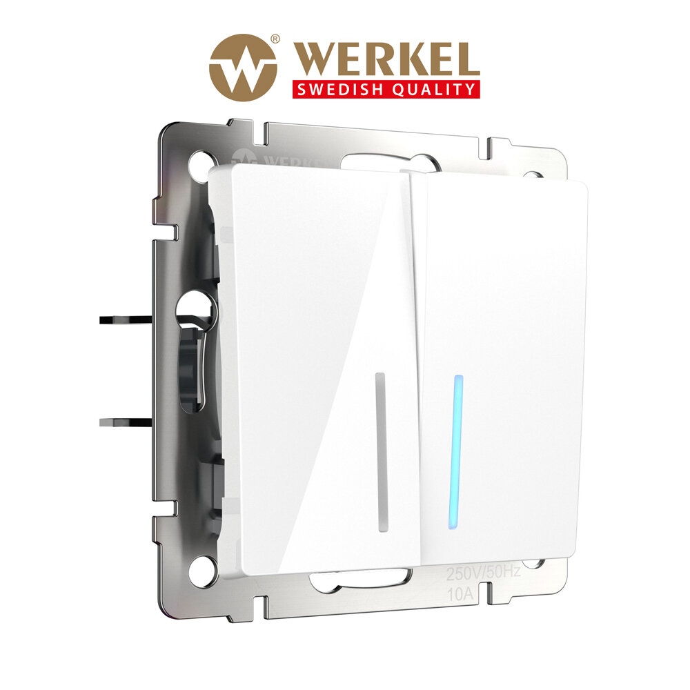 Выключатель двухклавишный с подсветкой Werkel W1120101 белый IP20