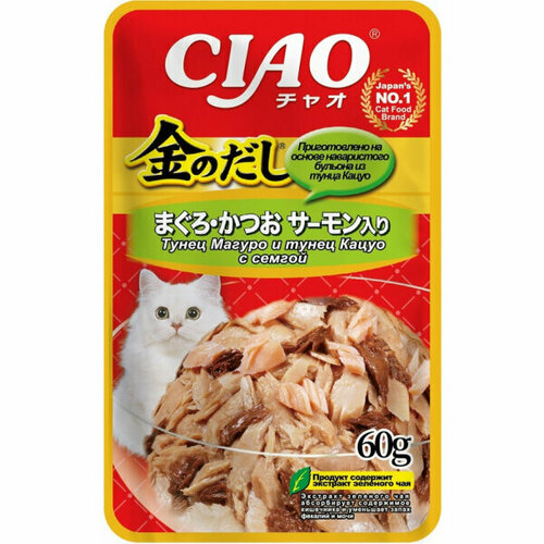 Inaba CIAO Пауч для кошек с Тунцом Магуро, Тунцом Кацуо и Семгой в желе 60 гр x 5 шт.