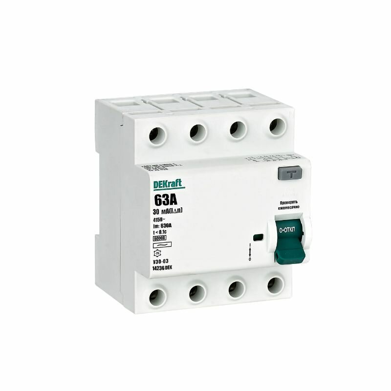 УЗО DEKraft 4P 63 А 30 мА 6 кА AC 14236DEK