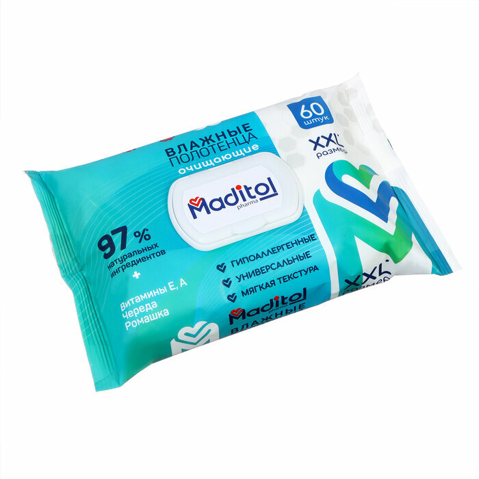 Изображение "Maditol" - гипоаллергенные влажные салфетки и полотенца 60 шт.