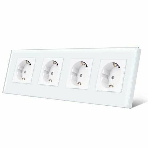 Розетка электрическая 16А - 2шт, в комплекте со стеклянной рамкой на два поста 86*157мм, цвет белый