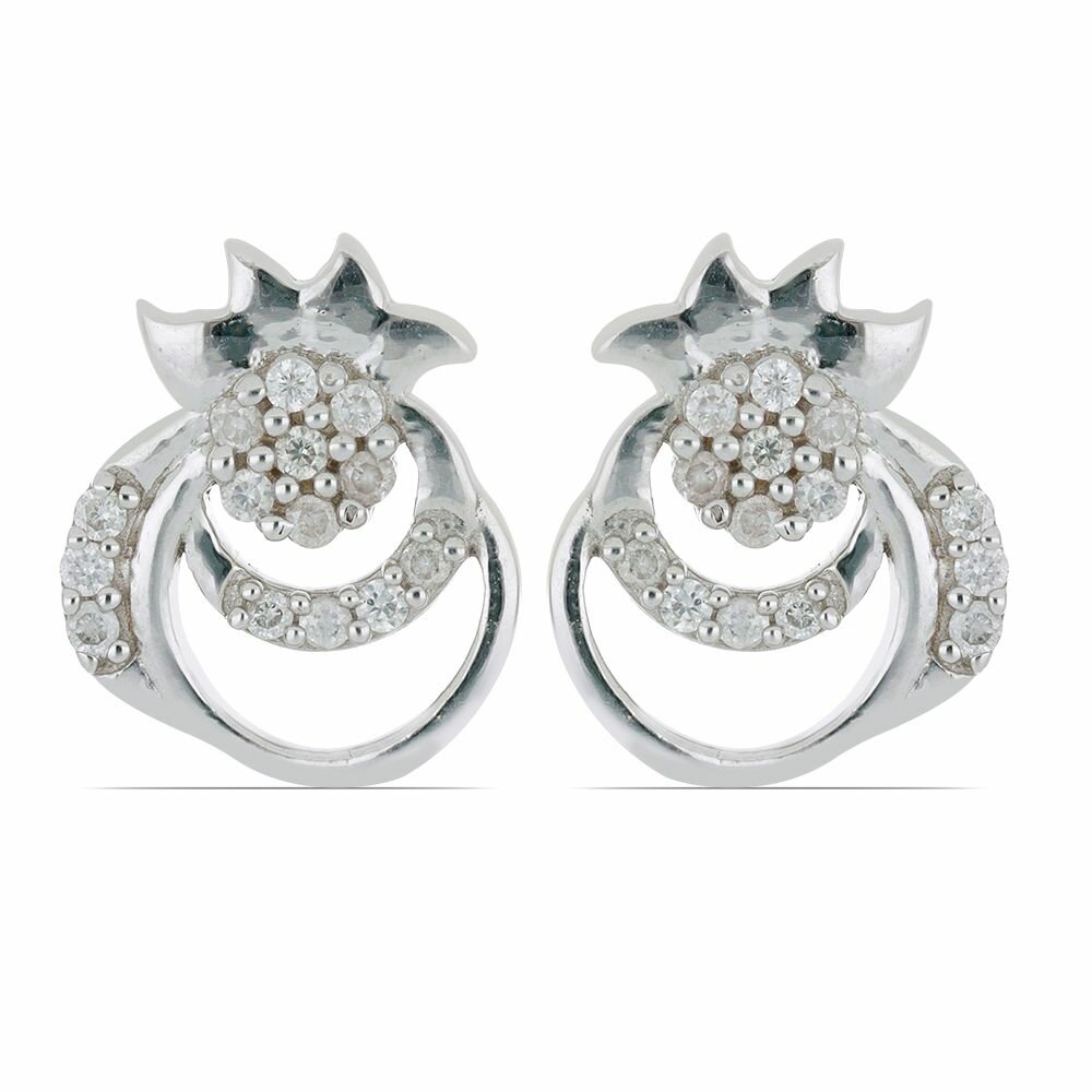 Серьги пусеты, серебро, 925 проба, родирование, бриллиант