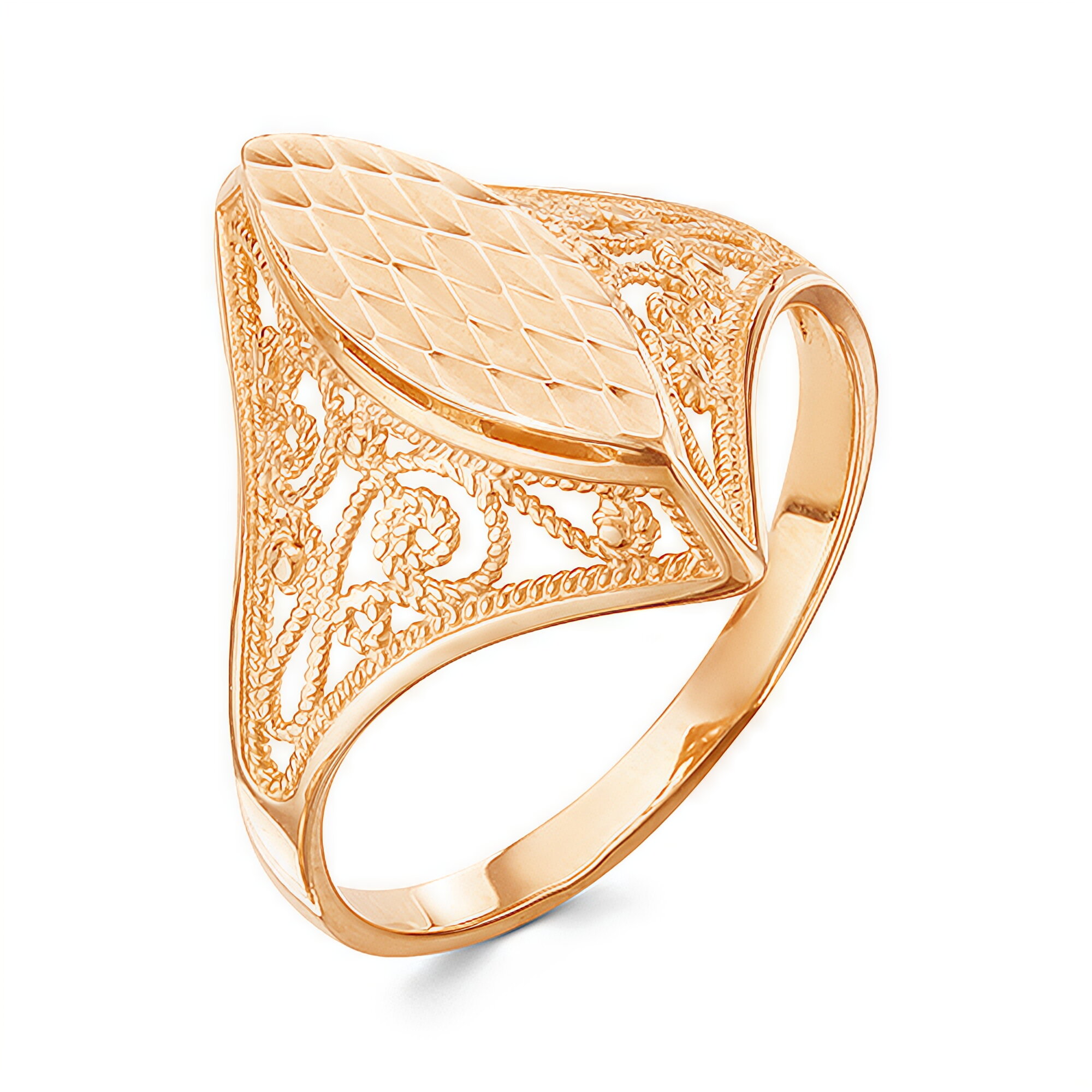 Кольцо широкое, красное золото, 585 проба