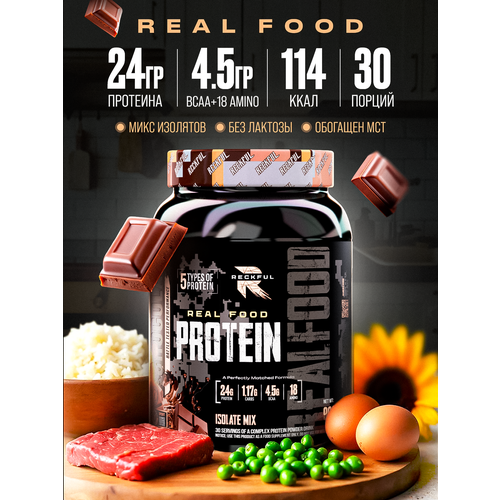 Комплексный мультипротеин 900 гр, мультикомпонентный Real Food Protein со вкусом шоколада