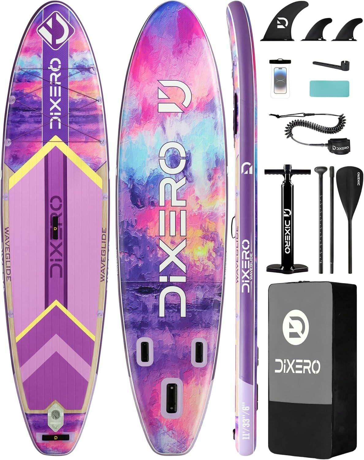 Надувная SUP-доска DIXERO WAVEGLIDE PURPLE 11' 335-84-15 см / Сапборд для серфинга и отдыха на воде