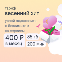 Сим карта sim-карта билайн тариф "Весенний Хит" Ивановская область, 35 ГБ, 200 мин, баланс 300 р.