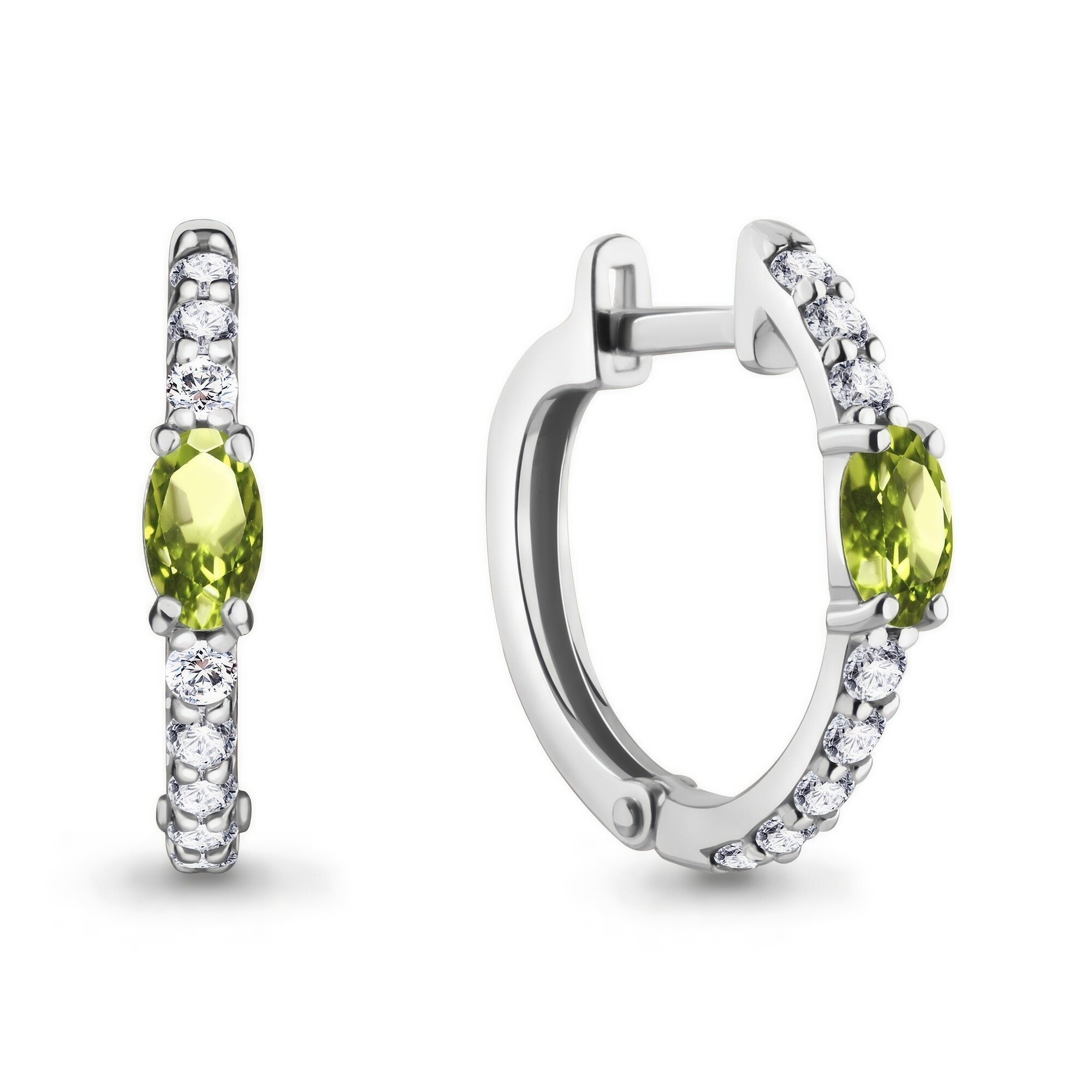 Серьги Diamant online, серебро, 925 проба, родирование, хризолит, фианит, длина 1.7 см, , желтый