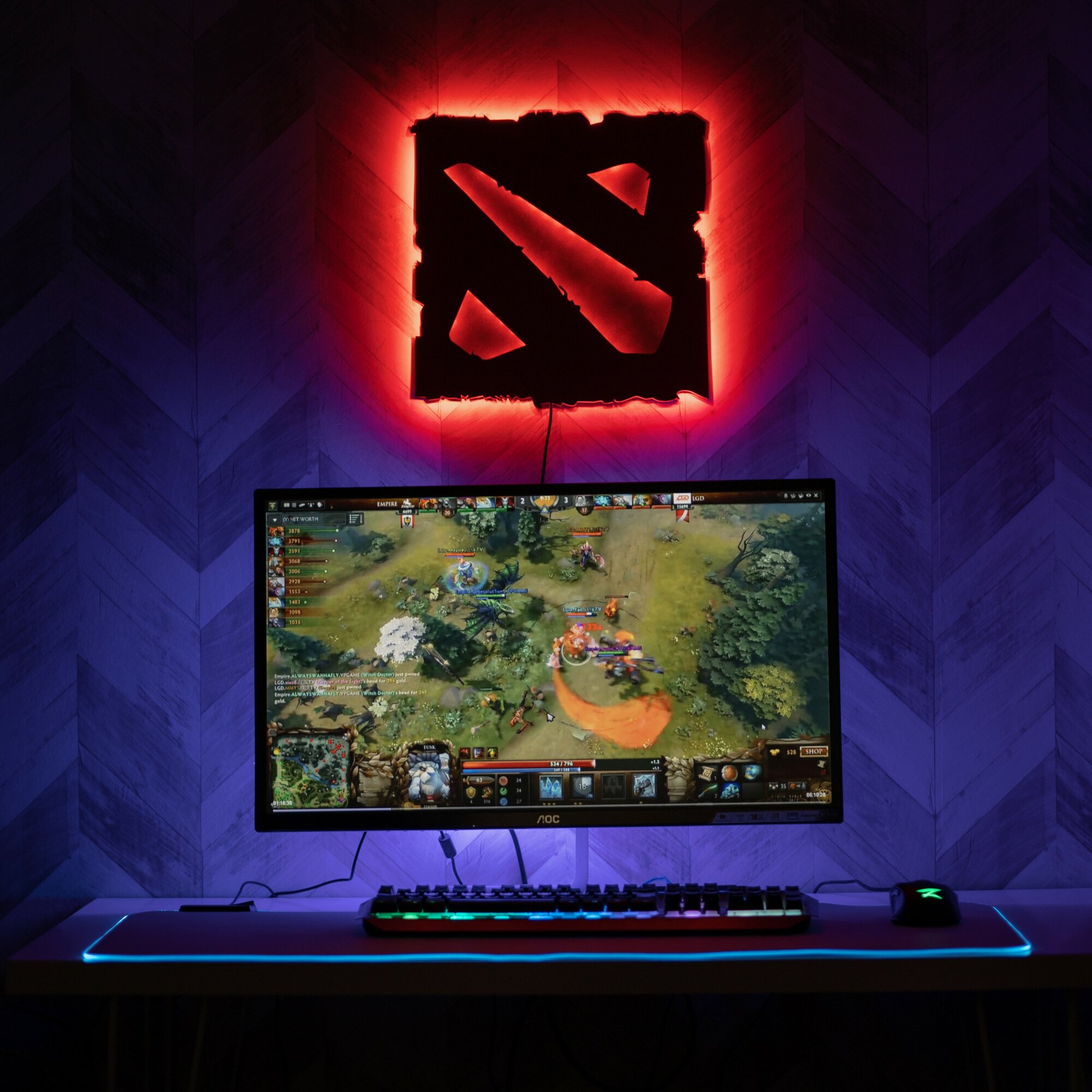 Светильник SolovevStore "Dota 2", дерево, с выключателем, светодиодные лампы