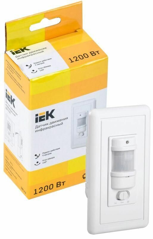 Детектор движения ДД 028 1200Вт угол обз. 140град. дальн. 9м IP20 бел. IEK LDD12-028-1200-001 — фото 1