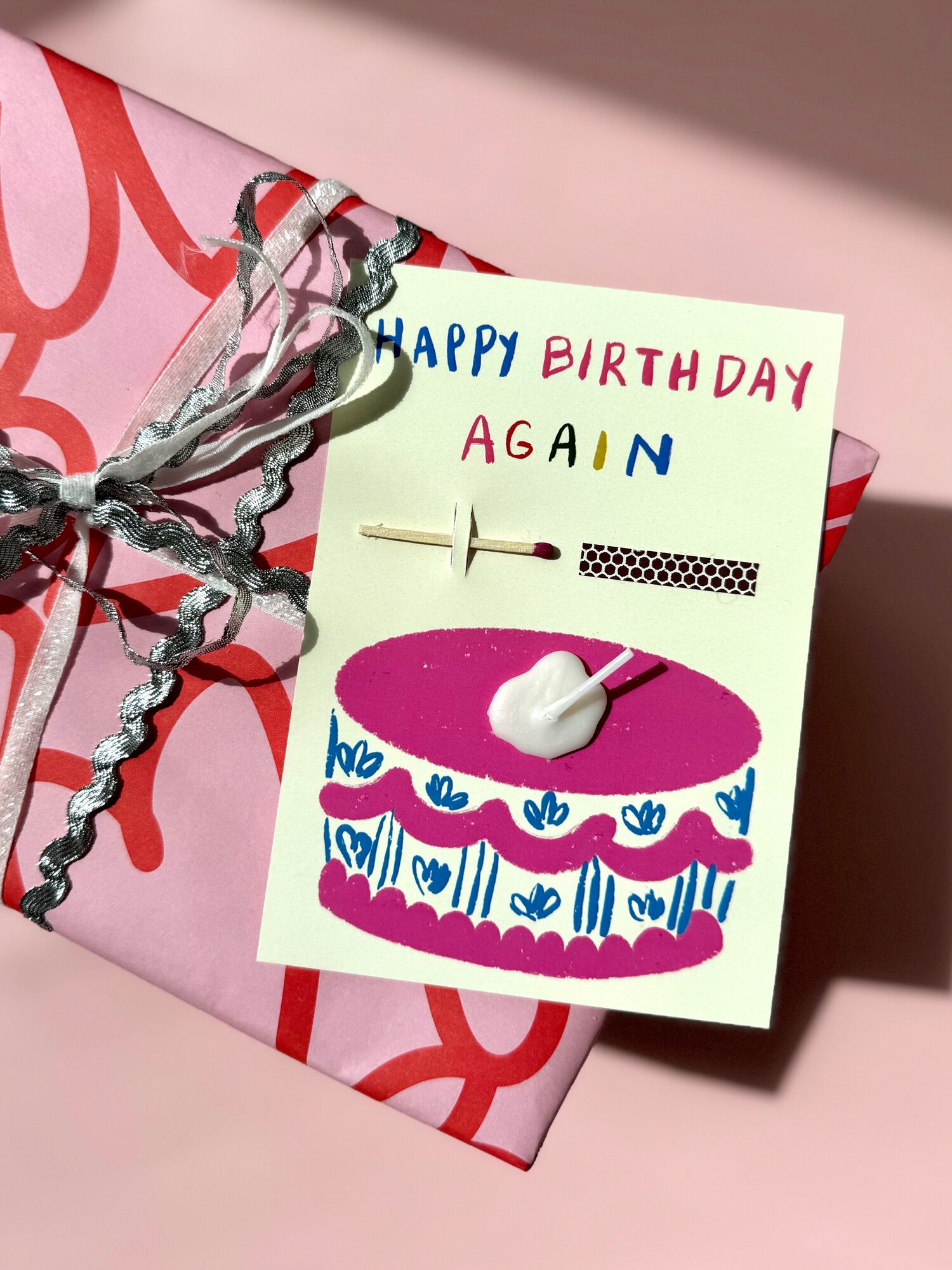 Открытка свечка "Happy birthday again"от Вьюнчик, с крафтовым конвертом, 14,8х10,5 см (А6), на день рождения — фото 1