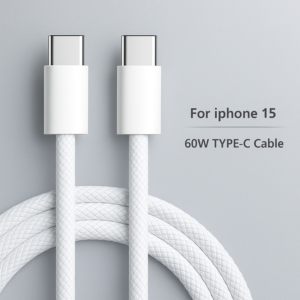 Кабель USB-C на USB-C 60Вт – Быстрая зарядка для iPhone 15/16, двусторонний прочный шнур орг
