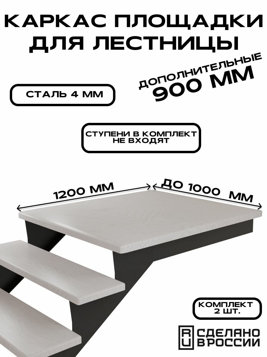 Каркас площадки для лестницы 900 мм чёрный 2 шт.