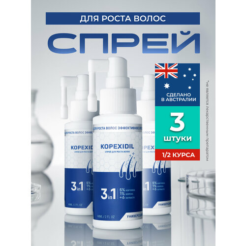 фото Спрей для роста волос 3-в-1 kopexidil, набор из 3х шт, половина курса, активация роста, против выпадения