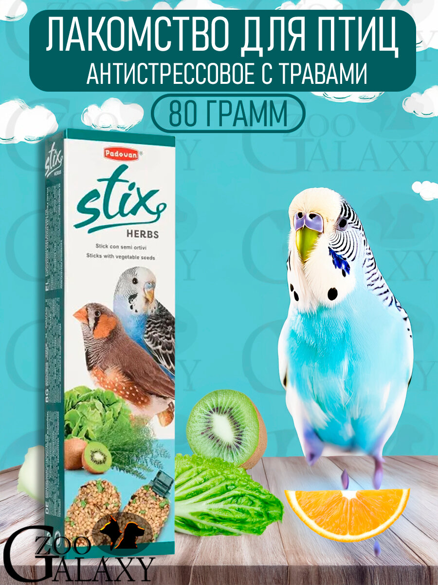 PADOVAN Stix Herbs лакомство для птиц антистрессовые с травами 80 г