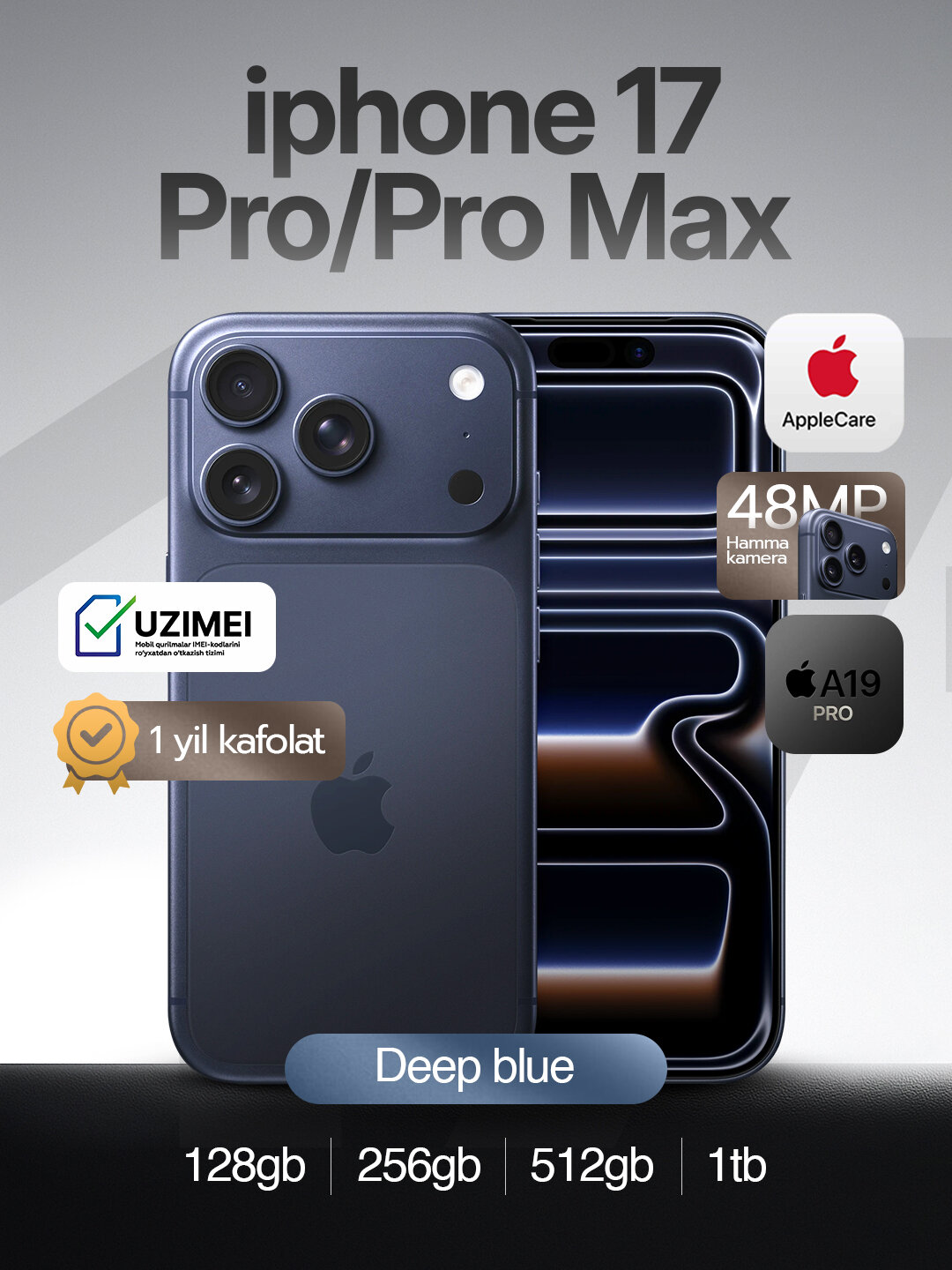 Смартфон iPhone 17 Pro Max 256GB Deep Blue," Super Retina XDR, камера, 2868 x 1320, Original