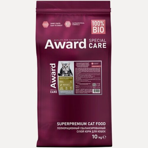 Изображение товара Корм сухой Award SPECIAL CARE Sensitive Digestion для взрослых кошек с чувствительным пищеварением со свежим мясом утки 10 кг