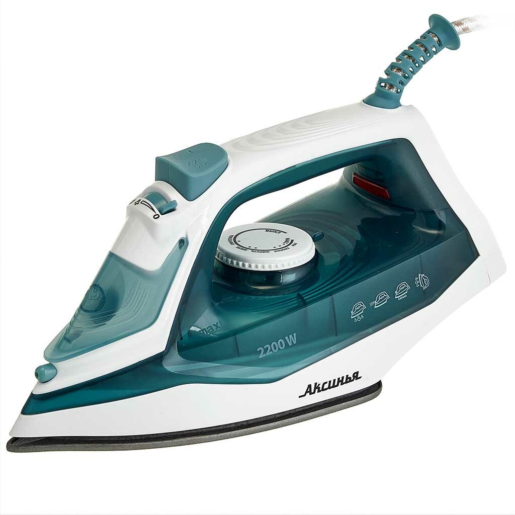 Утюг электрический 2200 Вт Аксинья КС 3006 белый с серо зеленым