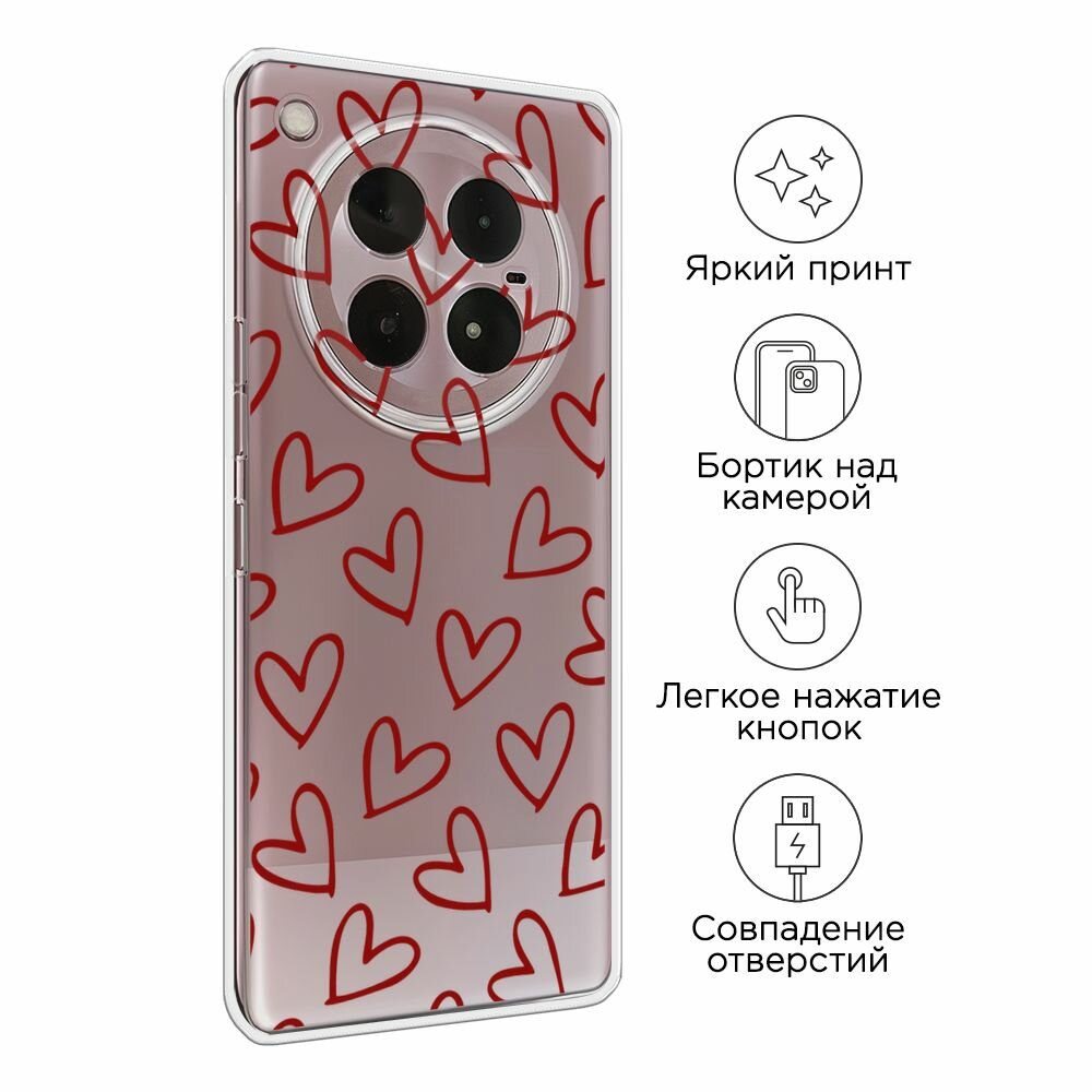Чехол на Infinix Zero 40 4G / Инфиникс Зеро 40 4G с принтом "Little hearts doodles 2 - 14 февраля", прозрачный — фото 1