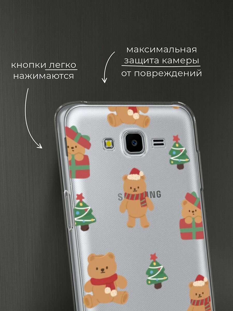 Чехол на Samsung Galaxy J7 Neo / Самсунг Галакси Джей 7 Нео с принтом "Игрушечный новогодний мишка", прозрачный — фото 1