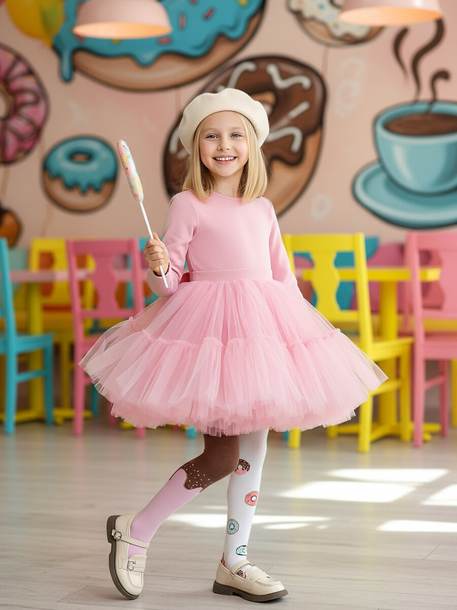 Колготки Соль&Перец Колготки для девочки Пончики, 200 den, размер 98-104, пыльная роза, белый, коричневый, бежевый, розовый — фото 1