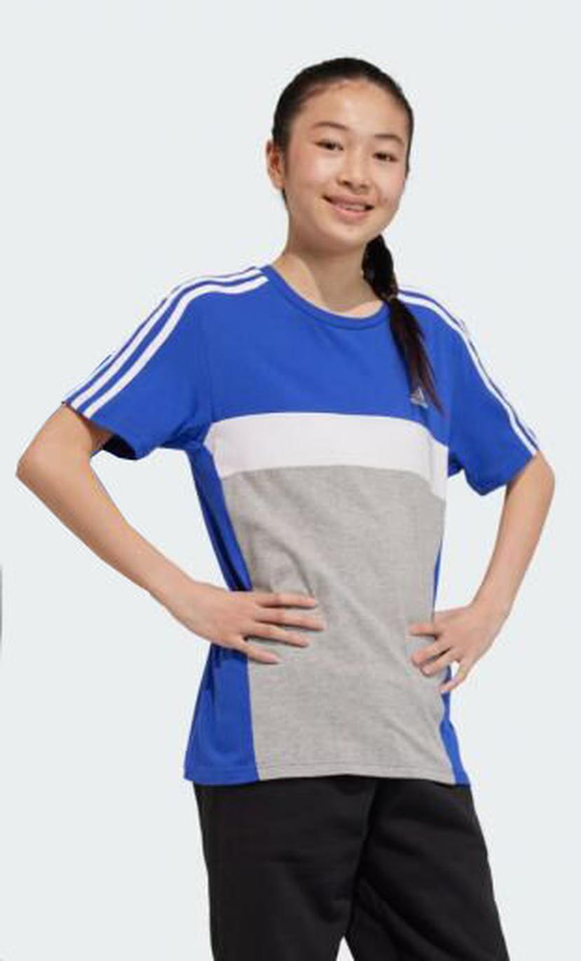 Футболка adidas Tiberio 3-Stripes Colorblock, размер 140, синий/серый/белый