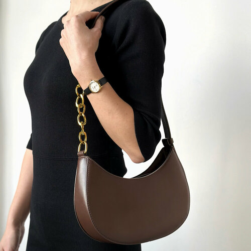 фото Сумка багет symkakoricnevayaccepockoi, фактура гладкая, рельефная, коричневый lifestyle74