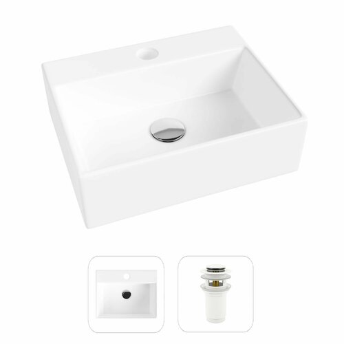 Накладная раковина в ванную Helmken 34439000 комплект 2 в 1: умывальник прямоугольный 39 см, донный клапан click-clack в цвете белый