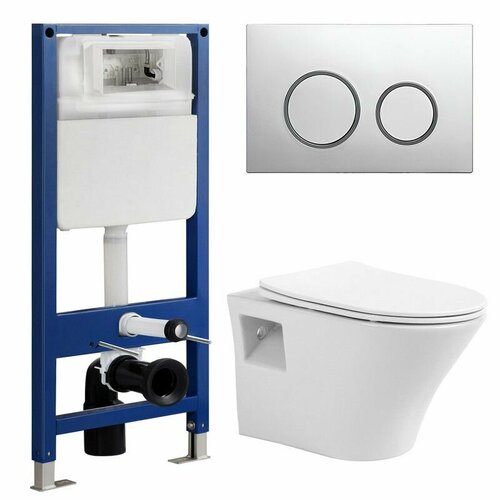 Комплект SinteSi 4 в 1: инсталляция Sintesi, унитаз безободковый RINK, сиденье микролифт, кнопка смыва FB-BRC-504, хром