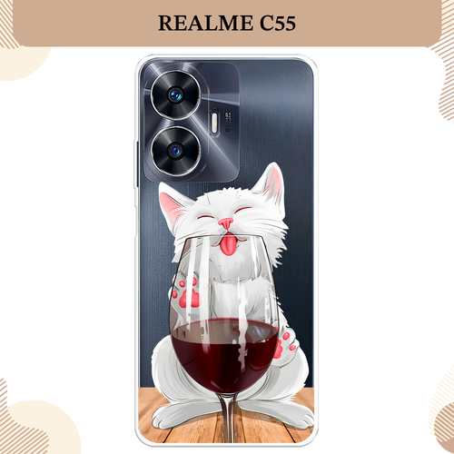Силиконовый чехол Кот с бокалом на Realme C55 / Реалми C55, прозрачный силиконовый чехол на realme c55 реалми c55 кот манул 1