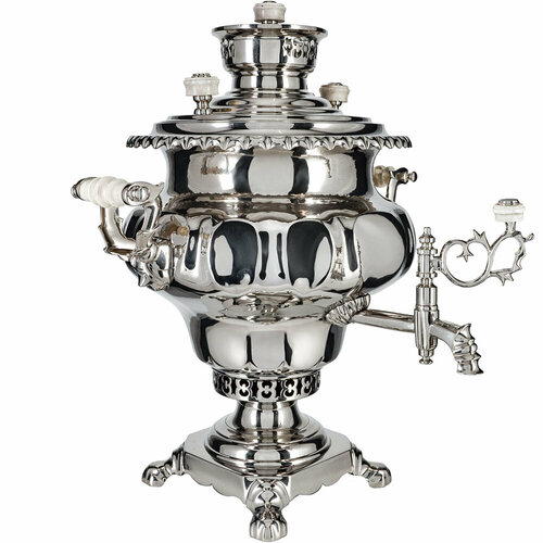 Самовар антикварный на дровах 4 литра формы «Ваза гранная» Б. Г. Тейле, с трубой, серебристый