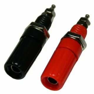 фото 5 пар, Гнездо на блок с гайкой 45мм BP-4 банан красное/черное (10шт)