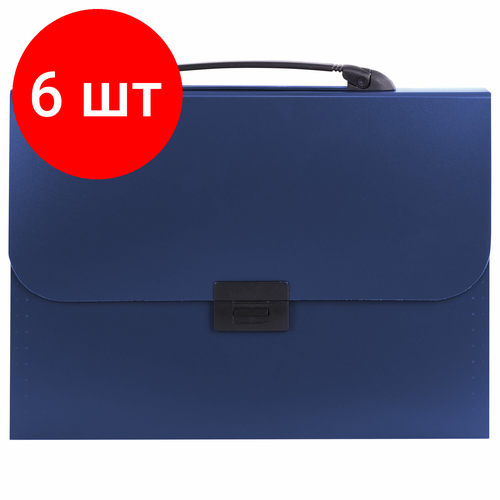 Комплект 6 шт, Папка-портфель пластиковая BRAUBERG Energy А4 (330х256х32 мм), 7 отделений, синяя, 222572