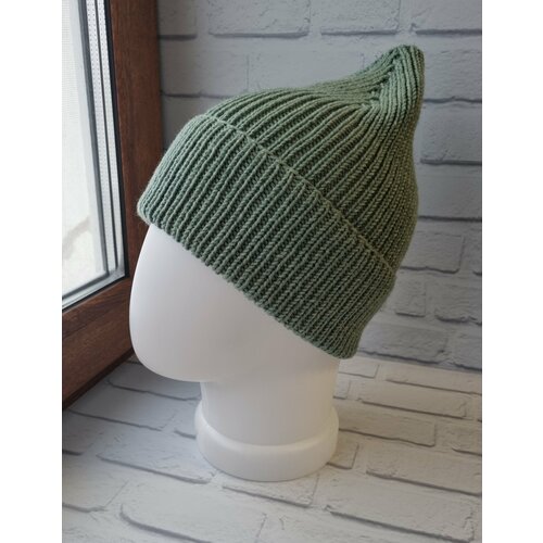 фото Шапка бини шапка вязаная, размер 55-57, зеленый нет бренда