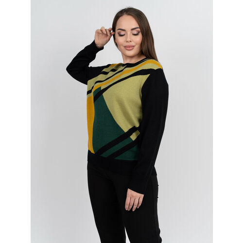 Свитер, размер 52/58, зеленый, черный