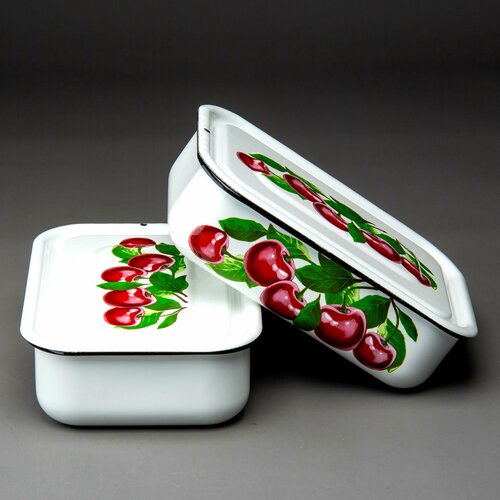 Лоток судок эмалированный 2 штуки по 15л с рисунком для заливного для холодца для хранения продуктов 3088₽