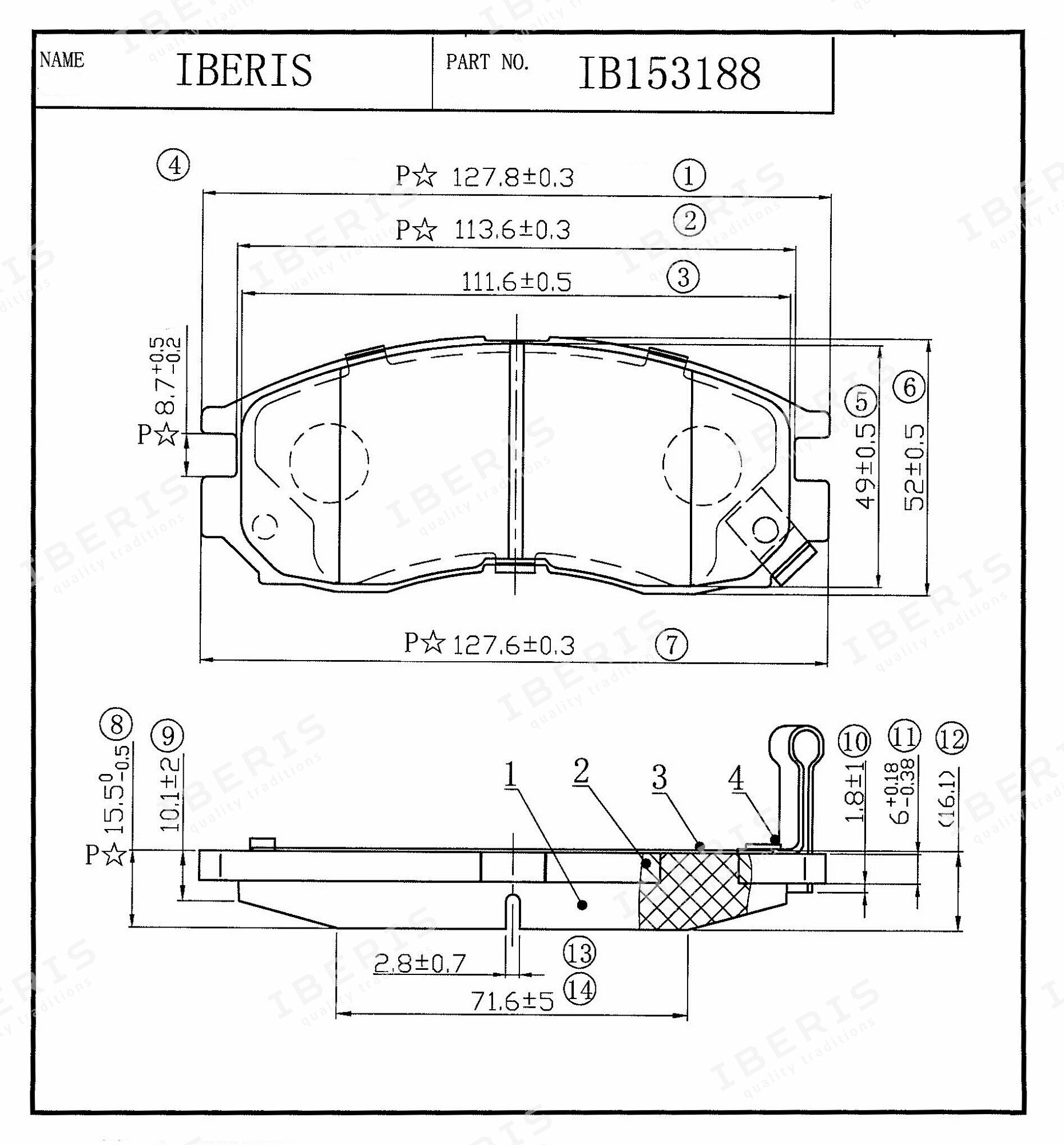 IBERIS колодки тормозные передние комплект mitsubishi colt iv (ca_a) lancer vii space wagon iii ib153188 (OEM mz690001)