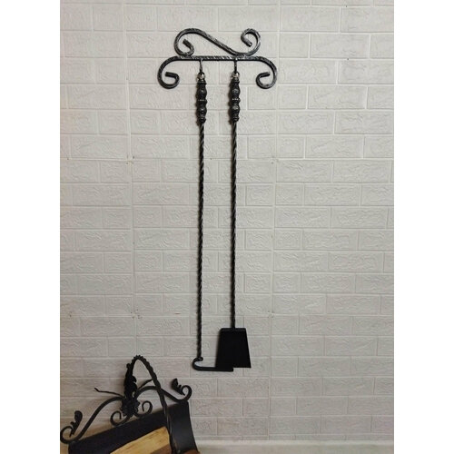 Кочерга и совок длинные (на подвесе), серебро