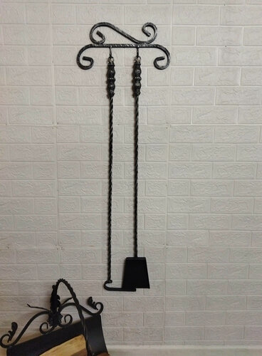 Изображение товара Кочерга и совок длинные (на подвесе), серебро