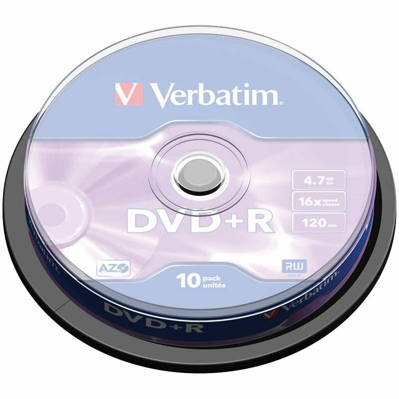 Диск DVD+R 4.7GB VERBATIM 16X туба по 10 шт цена за уп. 43498